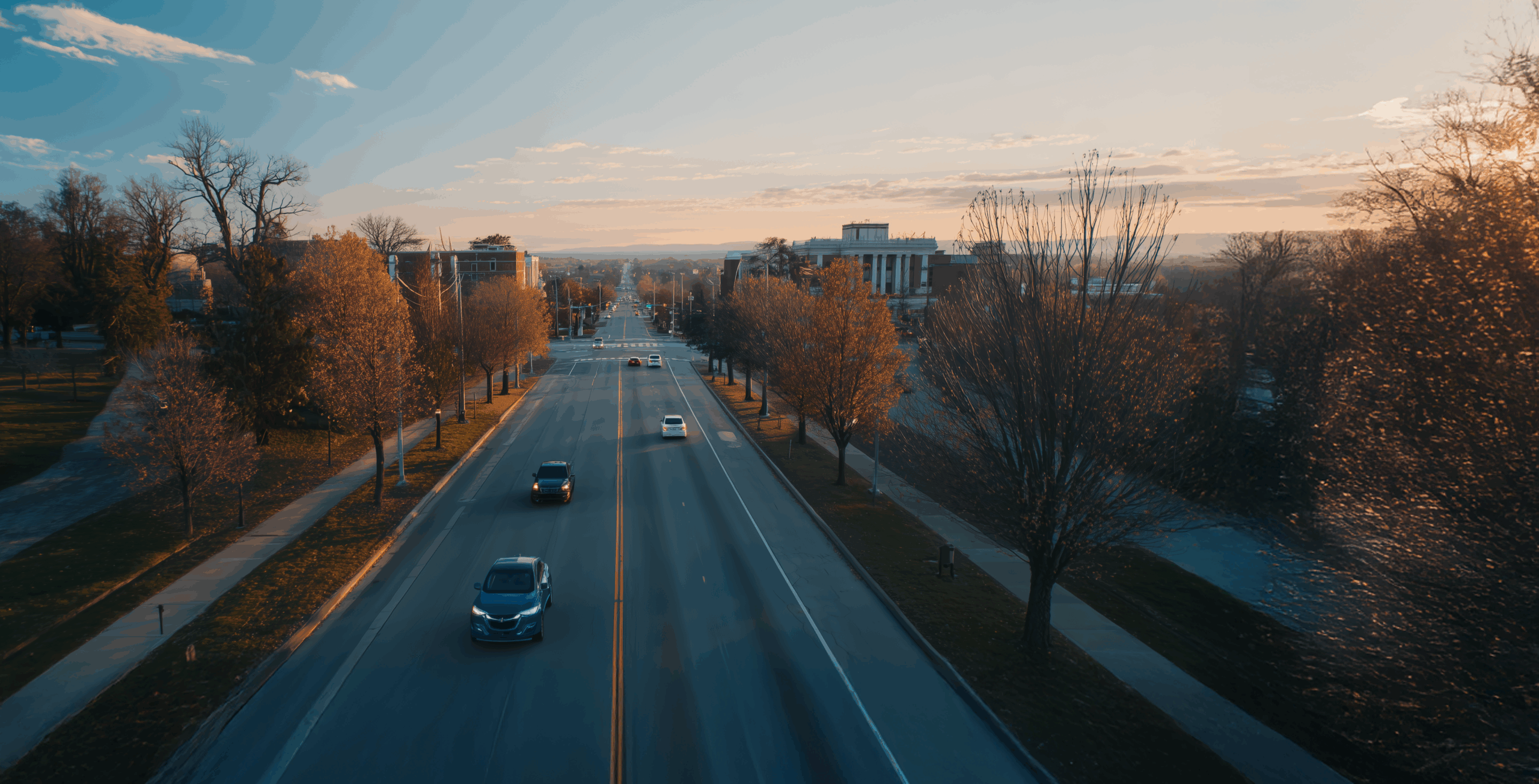 aerial view of suburban road