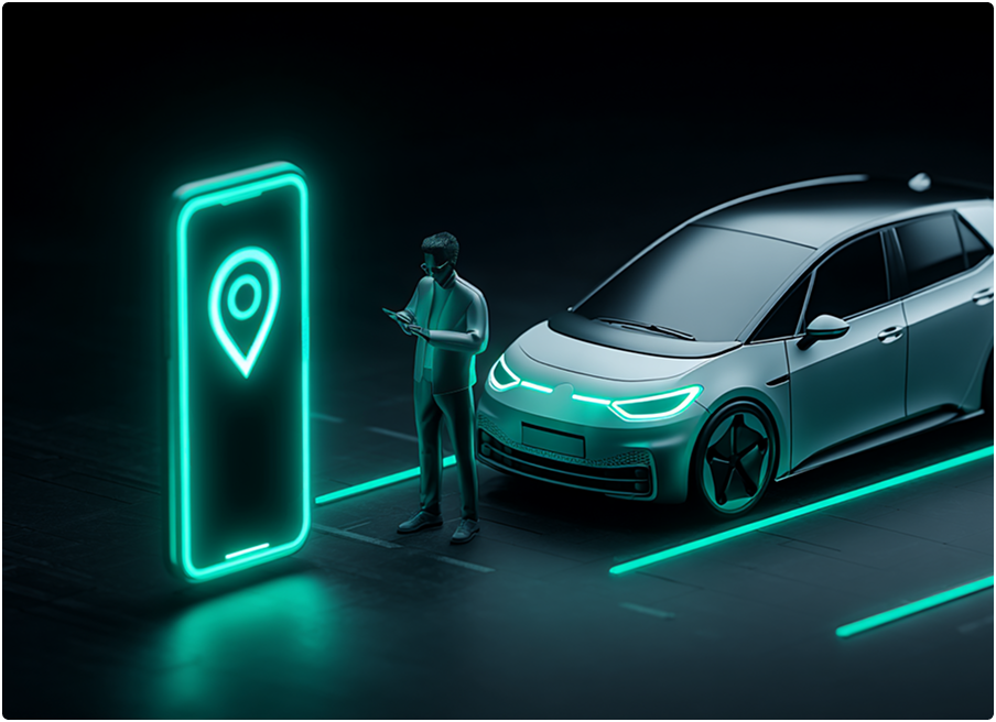 EV chargers in parking lot illustration