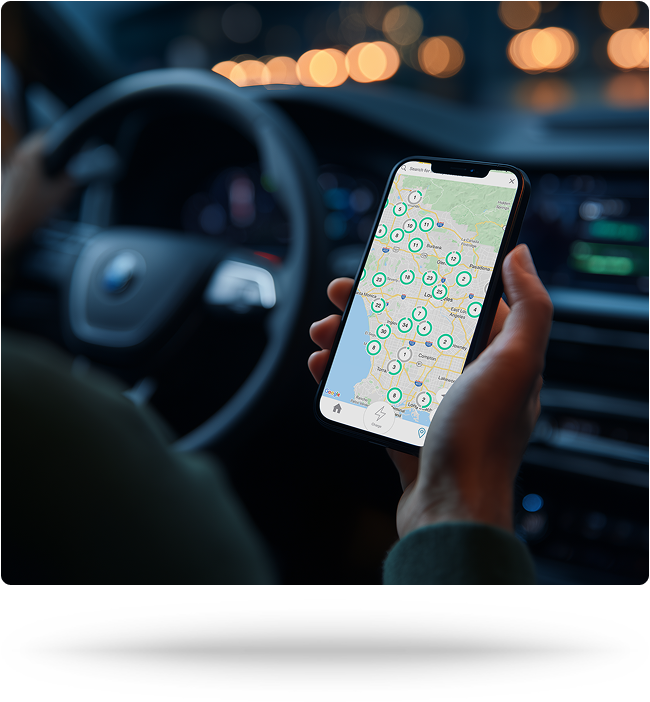 EV chargers map on phone screen