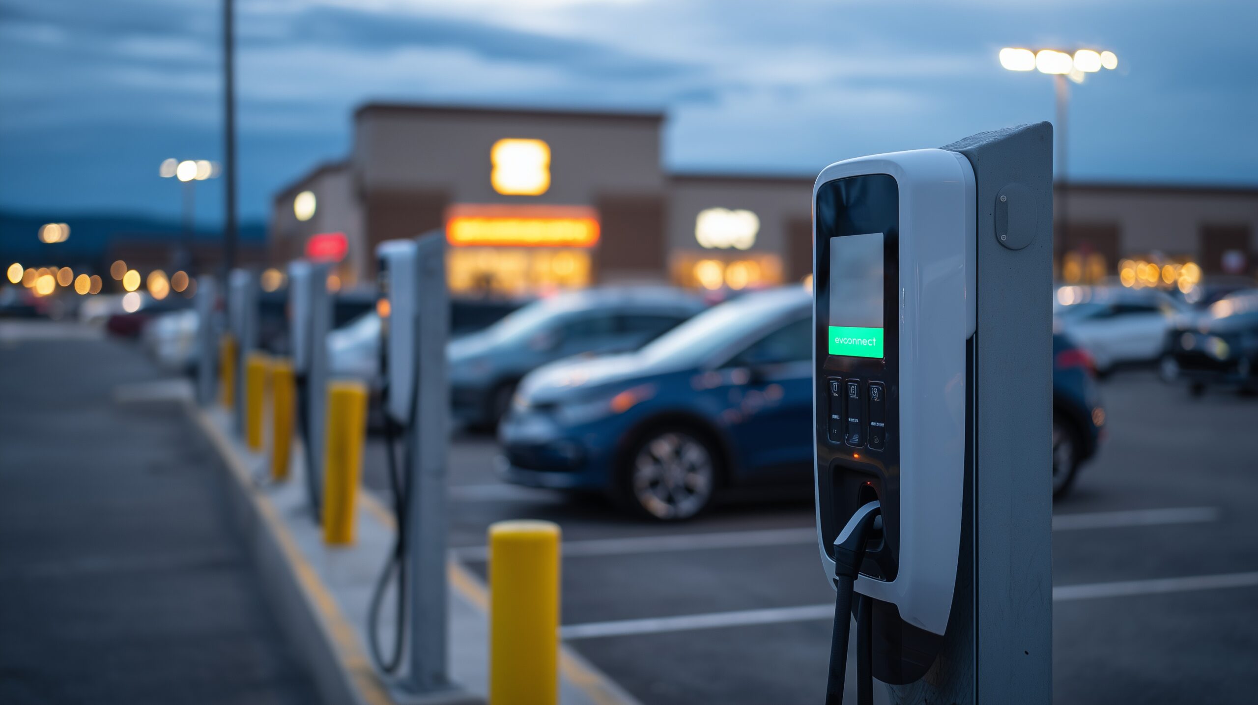 EV charging station in parking lot